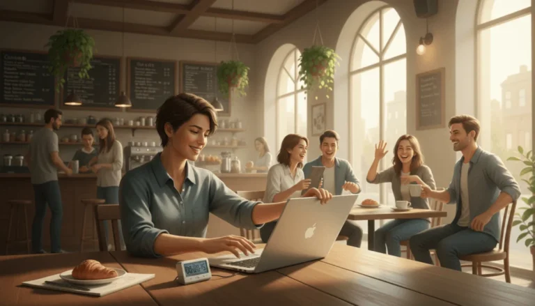 Person finding balance between online and offline activities